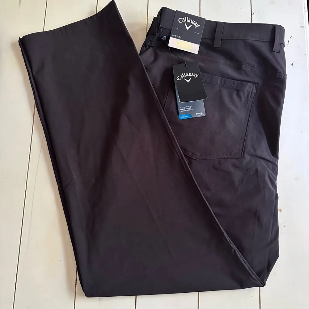NWT•Callaway 5-Pocket Horizontal Textured Pants Size 42x32 DarkBrown